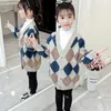 Blue Girls Sweater Baby's Coat Outwear 2021 Plus Velvet Thicken Warm Winter Autumn Knitting Cardigan Jacket Children's Clothi Y1024