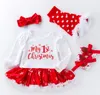 Jul Baby Romper Dress Suit 4 PCS/Set Snowflake Långärmning Nyfödda spädbarnskläder 0-24 månader Baby Girl Clothing Set 10 Style