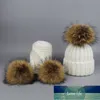 Girl Pom Pom Beanie Warm Knitted Bobble Fur Pompom Hat and Scarf Set Children Real Raccoon Fur Pompon Winter Hat Skullies Factory price expert design Quality Latest