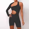 Jocoo Jolee Femmes Sexy Une Épaule Évider Combinaisons Casual Fitness Bodycon Romper Élégant Solid Sport Combishort 210619