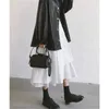 빈티지 여름 검은 긴 주름 치마 여성 흰색 높은 허리 불규칙한 스커트 큰 스윙 미디 스커트 고딕 streetwear saias 210619