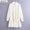 Zevity Women Vintage Solid Färg Platser Corduroy Mini Klänning Kvinna Långärmad Casual Business Vestido Chic Shirt Dresses DS4817 210623