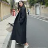 Kadın Ceketler Sokak İnce Stil Siyah Boy Yaka Geri Havalandırma Düğmesi 2021 Dayanın Uzun Pamuklu Ceket Jaqueta Feminina