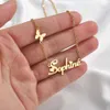 Moda Niestandardowa nazwa ze stali nierdzewnej Naszyjnik z motylem dla kobiet Spersonalizowany list Gold Choker Gift