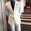 Witte Casual Mannen Past voor GroomsMen 2-delige Bruiloft Tuxedo met gekerfde revers Custom Man Mode Kostuumjas met broek 2020 x0909