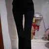 Vrouwen losse broek elegante zwarte verticale gestreepte hoge taille zak wijde beenbroek belbodems flare 2111118