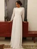 Appliced ​​spetschiffon bröllopsklänningar hög hals långärmad golvlängd mantel vintage design brudklänningar vestido de noiva300i