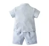 Ensemble deux pièces pour bébés garçons, vêtements de style gentleman, chemise d'été en coton à manches courtes avec nœud papillon + short, costumes pour enfants, tenues décontractées