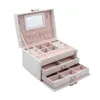 3-schichtige Große Leder Schmuck Box Hohe Kapazität Halskette Ohrring Ring Schatulle Make-Up Lagerung Organizer Geschenke Für Frauen 211105