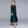 High Quality Spring Elegant Temperament women Sexy O-neck long Sleeve Lace stitching casual dress 210531