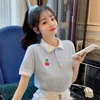 Lucyever Sweetかわいい印刷チェリーTシャツの女性夏のファッションボタンターンダウンコラ女性トップス韓国のカジュアルシャツ女性210521