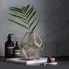 Vases Scandinavian Art Gold Copper Strip Geometric Glass Vase Tabletop Dry Flower Craft Ornament Hydroponics Pots Home Decor