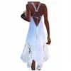 نساء مثيرات Long Beach Dress White Tunic Swimsuit Bikini Lace Cover Up Swimwear بالإضافة إلى حجم 5XL للنساء
