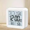 Digital Desktop LCD Snooze Calendar Alarm clock White Bedroom Watch with Thermometer & Hygrometer for Home Battery Operated 211111