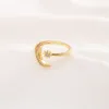 Fashion Minimalist CZ Stones Moon Star Opening 24 K KT Fine Solid Gold GF Ring Charming Women Party Jewelry Cute Gift2579