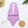 Maillot de bain vert violet solide col en V profond push up plongeant croisé maillot de bain plage porter dos nu monokini 210520