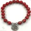8mm red Imperial Jasper Gemstone Mala Bracelet Lotus pendant Stretchy Spirituality Lucky Pray Reiki yoga Cuff Monk