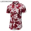 Chegada de verão Camisas Homens Moda Imprimir Manga Curta Camisa Havaiana Masculino Casual Flor Slim Fit Praia Camisas Plus M-7XL 220222