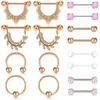 14G Stainless Steel Straight Barbell Tongue Rings rings Women CZ Heart Chain Dangle Nipple Piercing