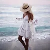 Bellflower senza spalline Boho Summer Dress Women Lace Abiti da spiaggia sexy Ball Gown Hippie Bohemian Woman Dress XS Plus Size 210325