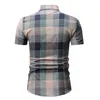 Mäns Plaid Casual Button Down Short Sleeve T-shirt Top Blus Män Camisa Maskulina Mens Klänning SHIRTS 7.13