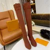 Luxurious Brand Womens Thigh-High Boot High Heel 9.5CM Sock-like Booties Pointed Toes Autumn Winter Special-Shaped Heels Knight Shoes Size 35-42