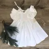 Verão Criança Princesa Vestido Crianças Algodão Causal Ruffles Cor Pura Bebé Roupas Coreano Japão Estilo 210429