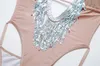 Naakt roze sexy glitter sprankelende badpak vrouwen badmode vrouwelijke backless bather badpak zwem strand Monokini 210520