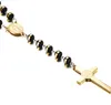 30" 8MM Collana con rosario in acciaio inossidabile Colore nero e oro con Gesù Cristo Crocifisso Croce Ciondolo Gioielli hip-hop per uomo Donna