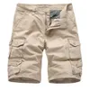 Pantalones cortos para hombres Casual Cargo Multi-bolsillos Ropa de calle Ropa de moda Pantalones de algodón Longitud de la rodilla Cremallera Mosca 210716
