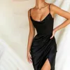 Jocoo jolee Женщины Летние Европейская и Американская Сексуальная V-образная выречка Highight Side Splim Tementement Dress Dress 210619
