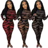 Women Striped Print Jumpsuits Sexy Seethrough Long Sleeve Mesh Bodycon Rompers Spring 2022