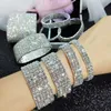 Ustar Shiny Multilayer Full Rhinestone Bracelet for Women Female Silver Color Crystal Bangles Jewelry Wedding Gift Q0719