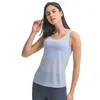 L-055 Linnen Yogaskjorta Blus Mode Andas Tunn Smock Tvådelad Platt Tvärband Sport BH Dam T-shirts Löpning Fitness Kläder med avtagbar bröstdyna