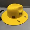 Geniş Brim Şapkalar Yünlü Fedoras Sarı Şapka Yün Caz Panama Unisex Parti Britanya Kadınlar ve Erkekler için
