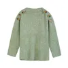 Women Sweater Beige Green Button Slash Neck Loose Solid Elegant Autumn M0100 210514