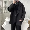 メンズスーツブレザー韓国スタイルメンズブレザージャケットKhaki Black Autumn Suit Coatシングルボタンルーズピュアビッグヒップホップ学生クールカジュアル