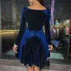 Femmes Robe Sexy Ourlet Big Swing Velours Automne Hiver Robe 2021 Col En V Dames Parti Mini Robe À Manches Longues Slim Robe De Mujer Y1204
