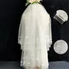 Véus nupciais pérolas véu de casamento curto espumante com borda lantejoulas 2 camadas pente velo de novia branco champanhe2790145