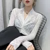 Fashion Woman Blouses Long Sleeve Blouse Women V-neck Lace White Blouse Shirt Tops Clothes Womens Tops And Blouses C852 210602