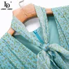 Polka Dots Point Women Summer Dress Female V-neck Long Sleeve Bow Belt Loose Bohemian Vacation Beach 210522