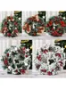 装飾的な花の花輪2022クリスマスリース人工松ぼっくりレッドベリーガーランドハンギングフロントドアウォールパーティーホームオーナメント