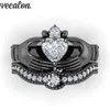 Anéis de casamento Vecalon Amantes de luxo Claddagh Anel 1ct 5A Zircon Cz Branco Ouro Cheio Banda de Noivado Conjunto para Mulheres Men282c