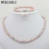 Wubianlu 4 kleuren charmante vrouwen 7-8mm witte echte parel ketting armband oorbel sieraden hele en detailhandel