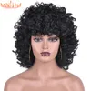 Krótkie włosy kręcone peruki z grzywką dla czarnych kobiet syntetyczne naturalne puszyste długość ramion peruki cosplay odporne na ciepło bezpośredni