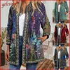 Autumn Winter Cardigan Women's Vintage Ethnic Floral Printed Long Sleeve Tunic Jackets Ladies Loose Outerwear Chic Top Coat 211008