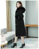 Office Ladies Winter Ytterkläder Long Faux Coat Women Maxi Overcoat Fur Collar Hoody Drawstring Bur122909 210915
