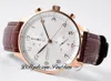 2021 ZFF 371480 ETA A7750 Automatisk kronograf Mens Watch Rose Gold White Dial Brwon Leather Super Edition Stopwatch Watches Sam194C