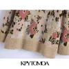 KPYTOMOA Dames Mode Oversized Floral Jacquard Gebreide Sweater Vintage O Hals Lange Mouw Vrouwelijke Pullovers Chic Tops 211215