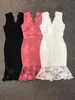 Kvinnor Sexig Mode Lace Rosa Vit Bandage Dress Designer Knälängd Fishtail Celebrity Party 210527